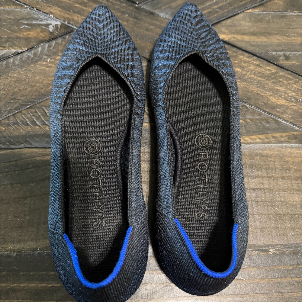 Rothy's Black and Blue Chevron Flats